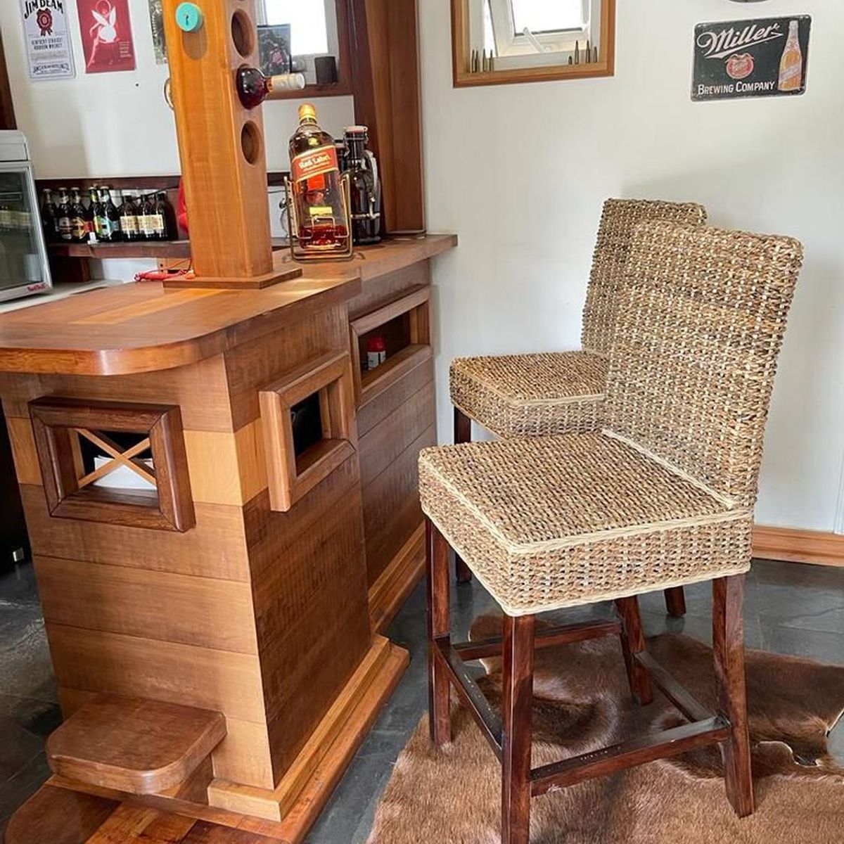 TERRA ESTILO - Silla Taburete de Bar Rattan Natural Con Hoja de Plátano