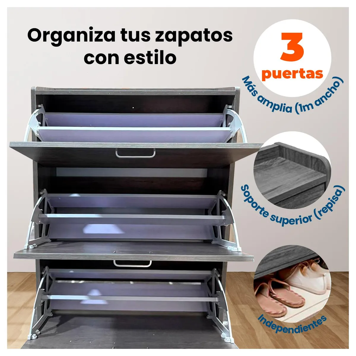 GLOBAL LATIN GROUP - Mueble Zapatero Organizador Estante para Zapatos VTRIN - Gris - Tamano Unico