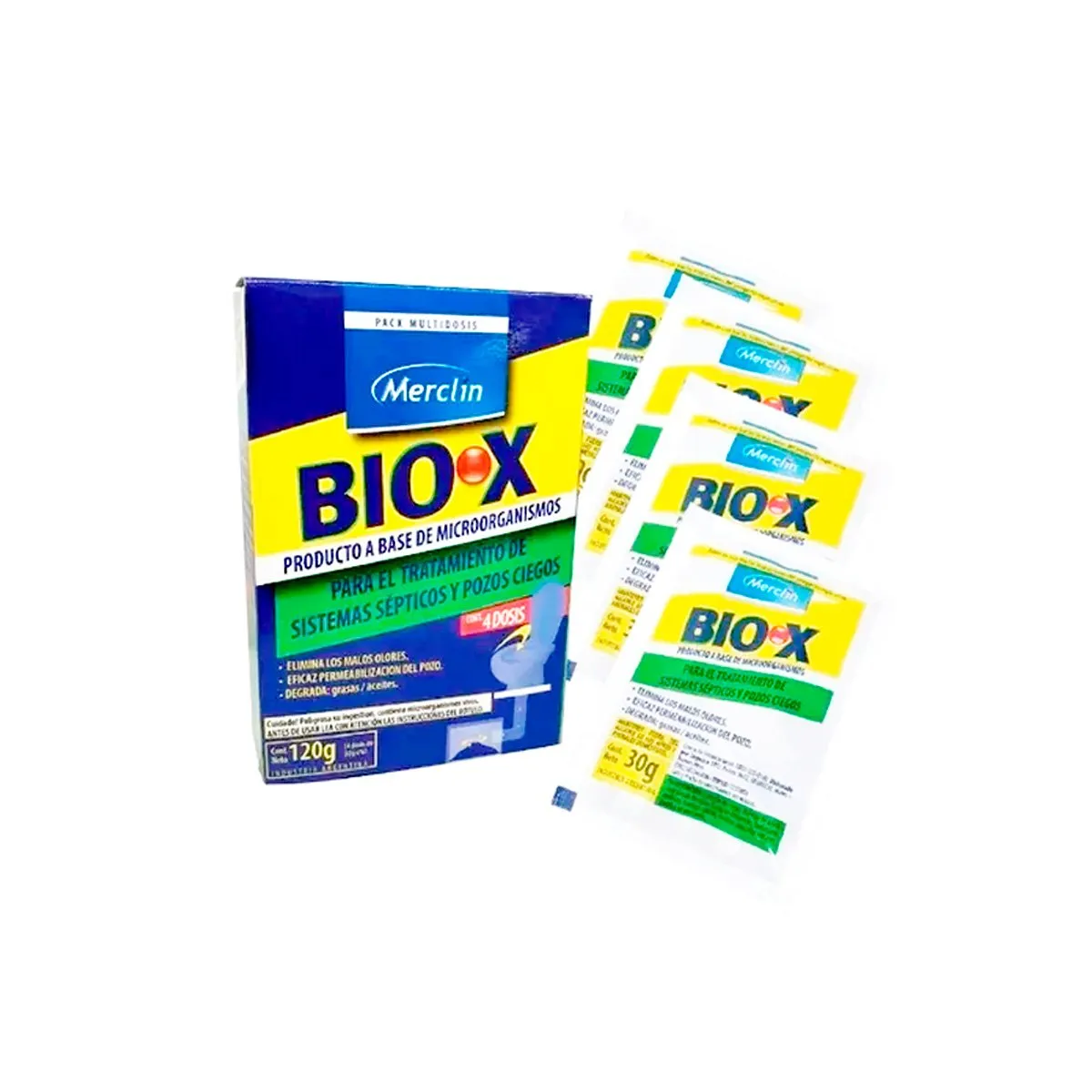 GENERICO - Bio X Tratamiento para sistemas sépticos y pozos ciegos Merclin4 Dosis De 30g