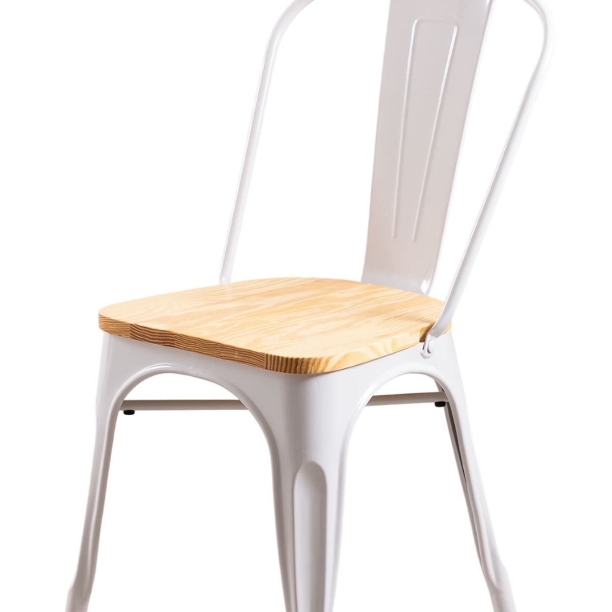 MOBOI - Pack 4 Sillas Tolix con Asiento de Madera Blancas