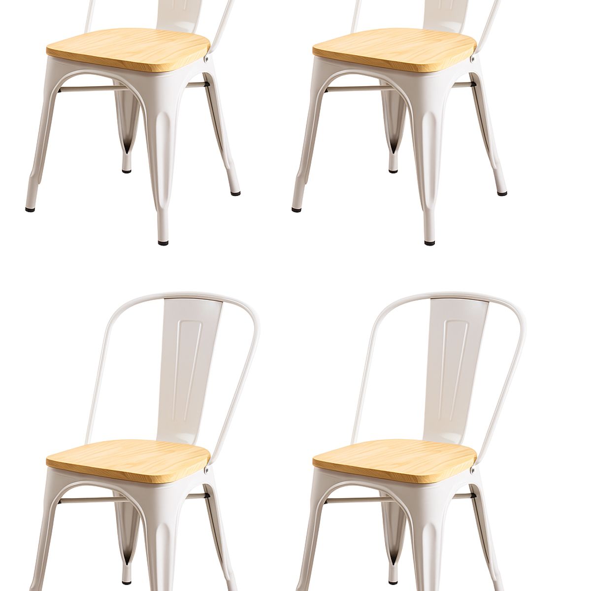 MOBOI - Pack 4 Sillas Tolix con Asiento de Madera Blancas
