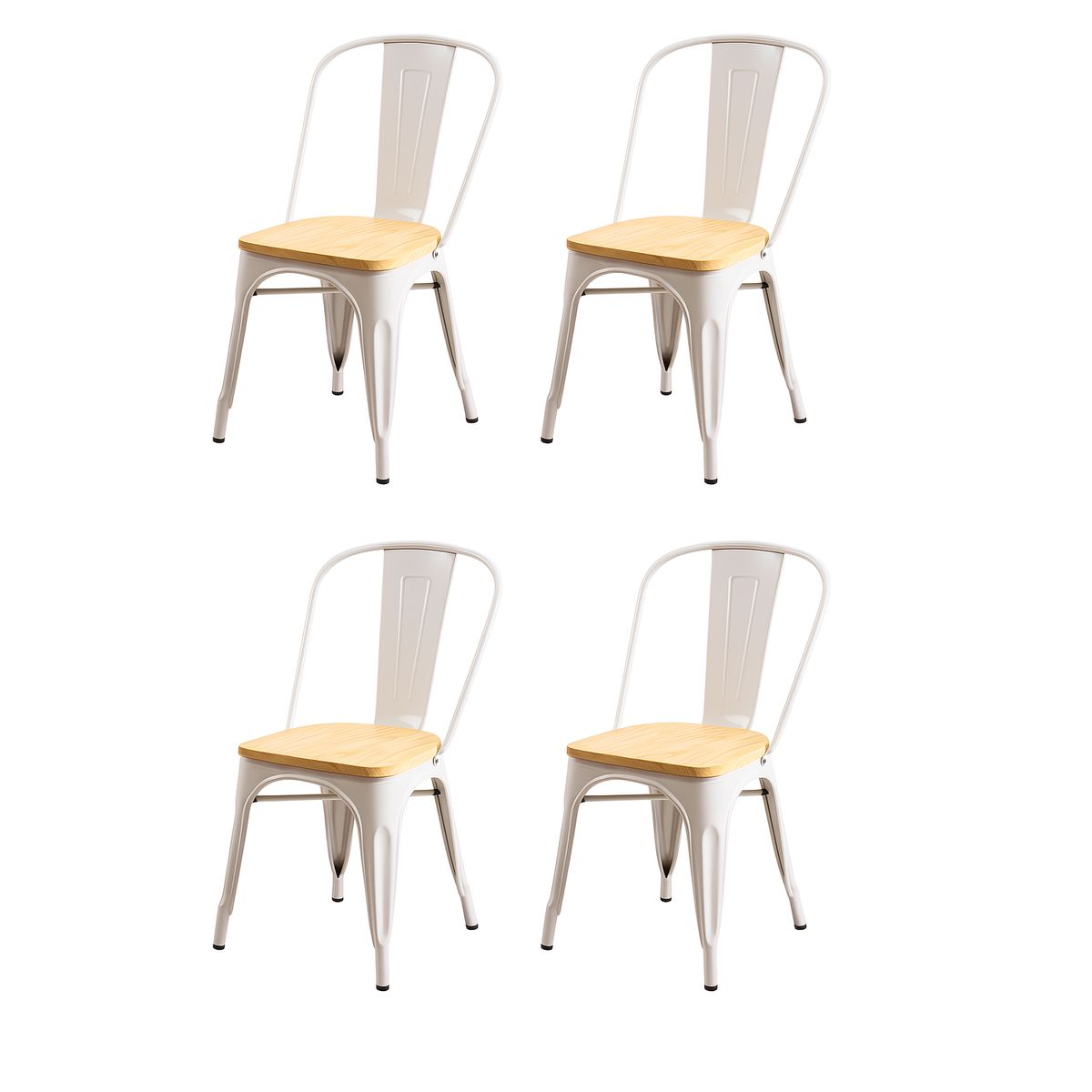 MOBOI - Pack 4 Sillas Tolix con Asiento de Madera Blancas