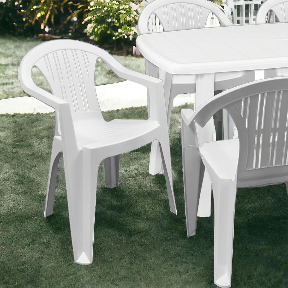 ARTIHOGAR - Juego de sillones Ratak con mesa blanco 6 sillones + mesa rectangular