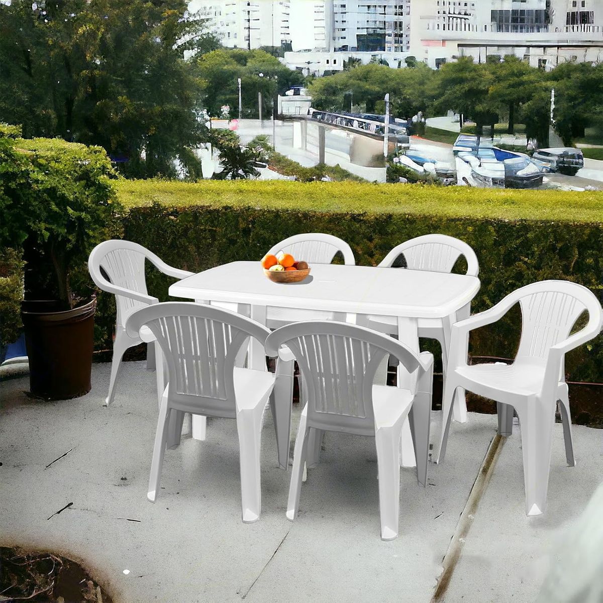 ARTIHOGAR - Juego de sillones Ratak con mesa blanco 6 sillones + mesa rectangular