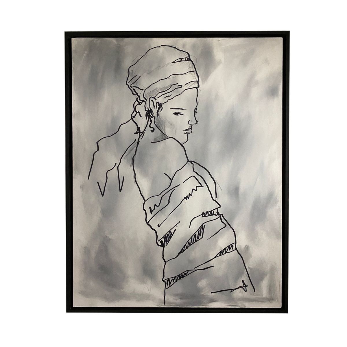 GENERICO - Cuadro Acrílico Mujer Enigmática Blanco Negro 90x70  Figura Femenina Pintado a Mano