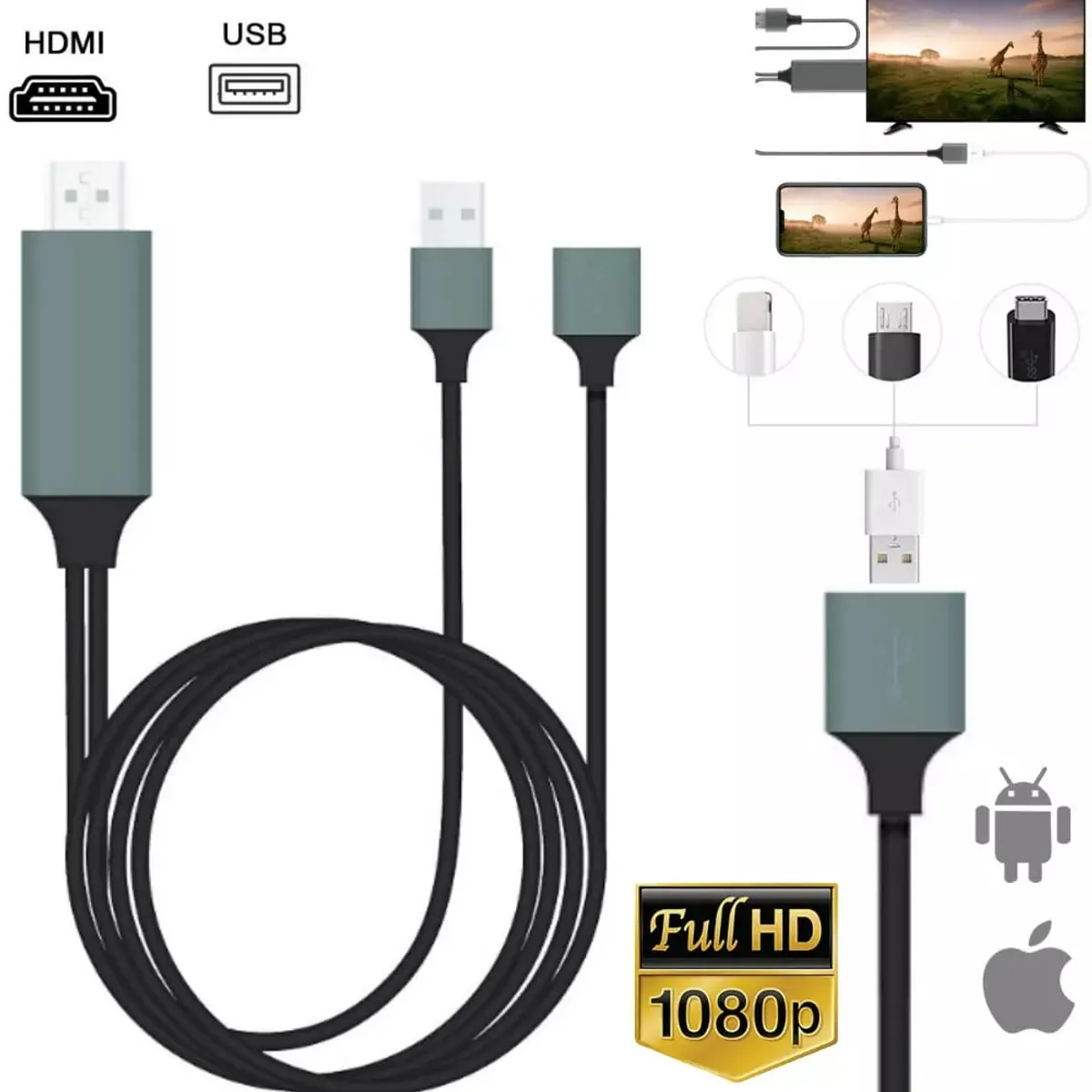 KUANGYE - Adaptador Hdmi A Usb Entrada Usb Cable Hdmi 1 Metro