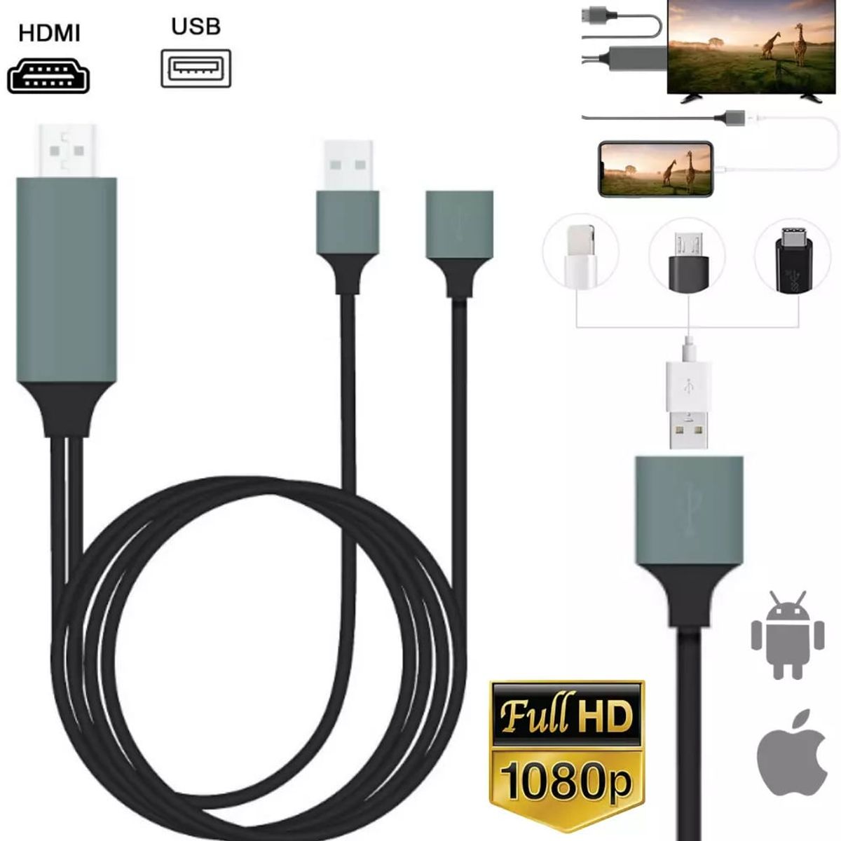 KUANGYE - Adaptador Hdmi A Usb Entrada Usb Cable Hdmi 1 Metro