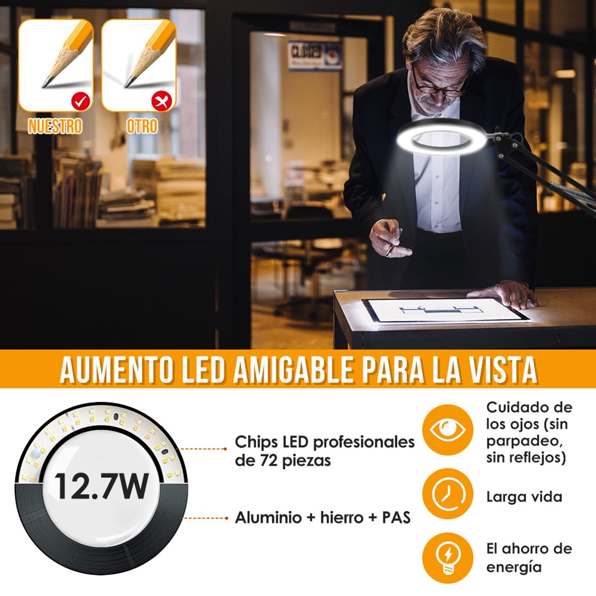 SLOWTON - Lámpara De Escritorio Led Iluminada Lupa De 10x Con Base