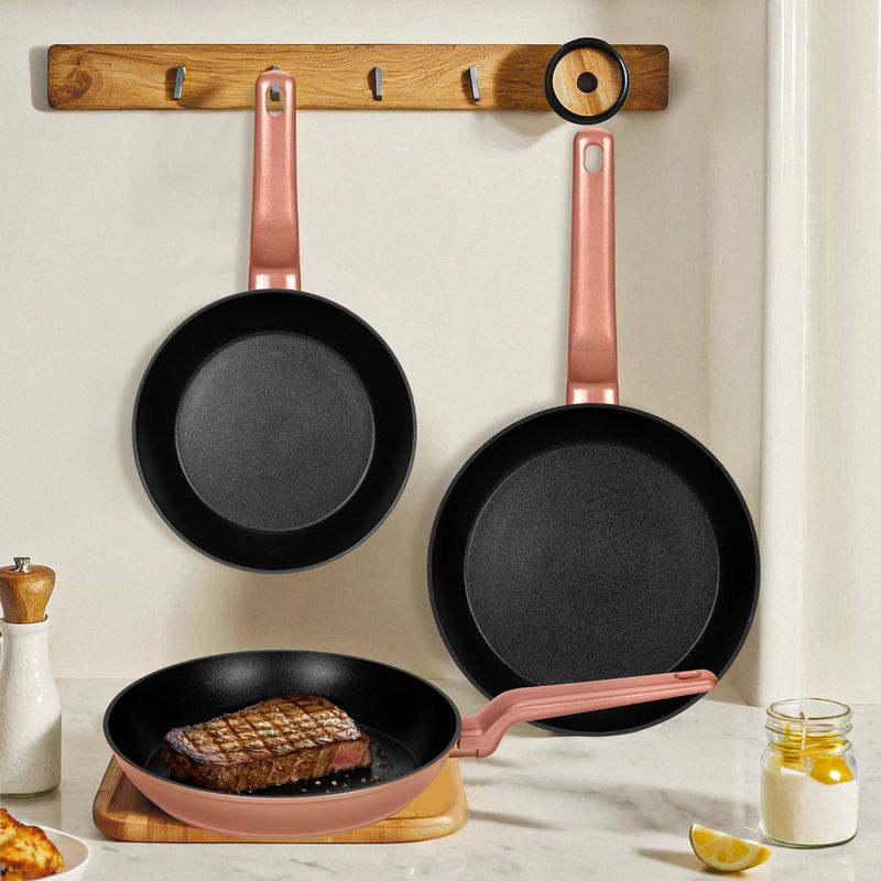 CHEFCHOICE - Set 3 Sartenes Antiadherentes 20/24/26cm Ceramica Oro Rosa
