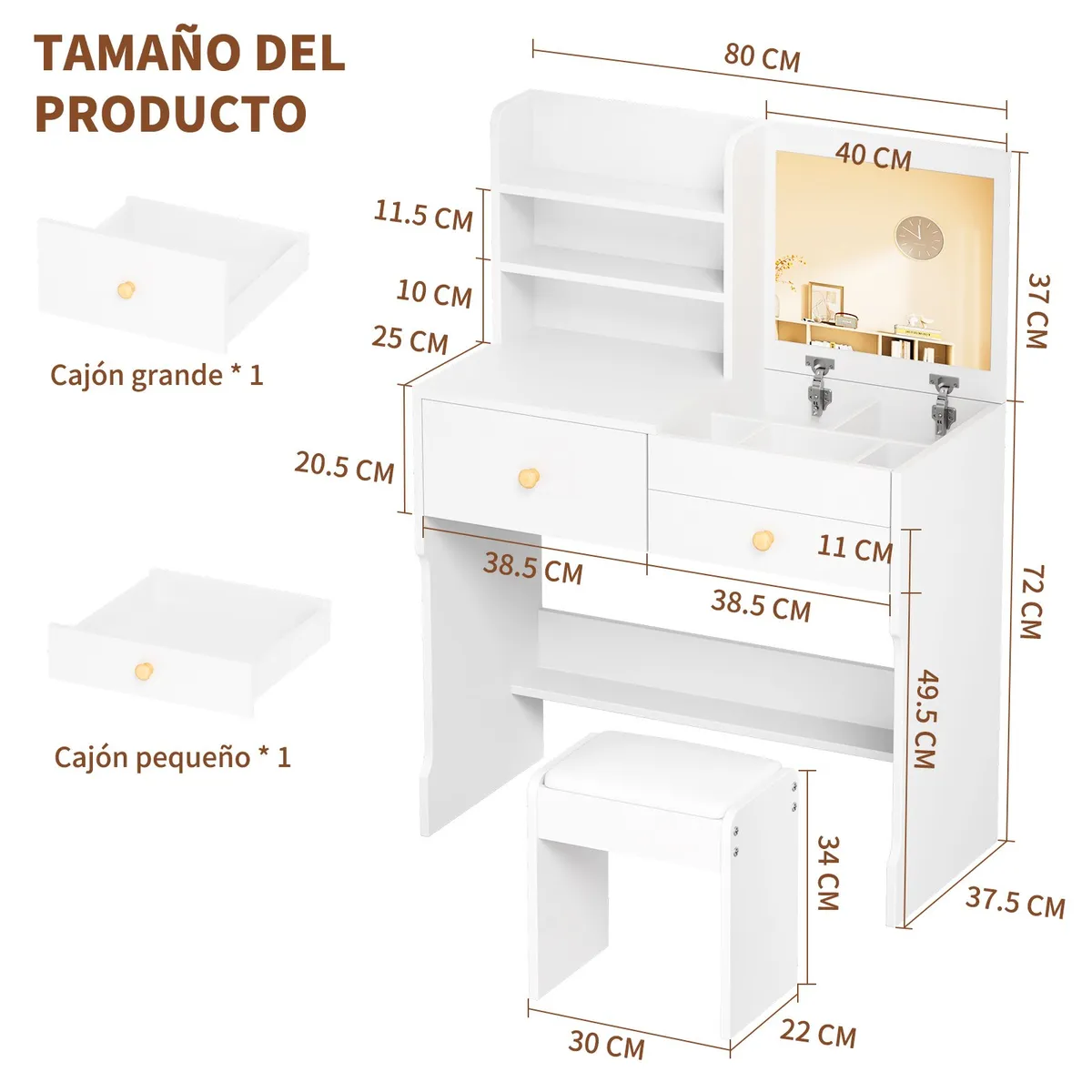 YAYKO - Tocador Con Taburete Y Espejo