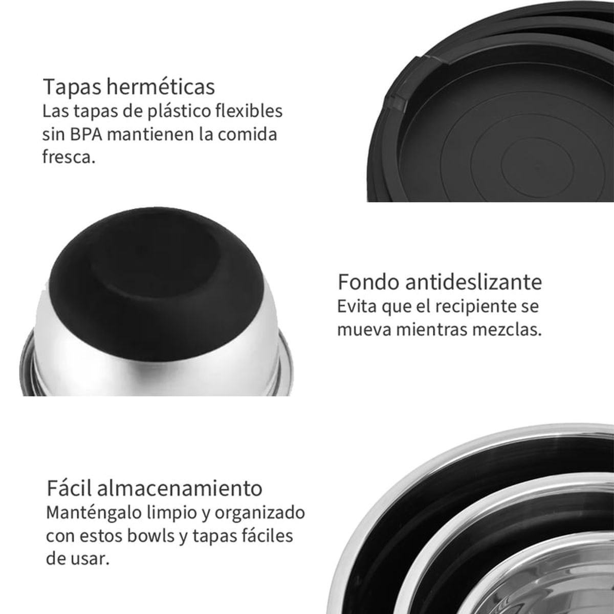 BITART - Set 3 Bowls con Tapa Acero Inoxidable Antideslizante