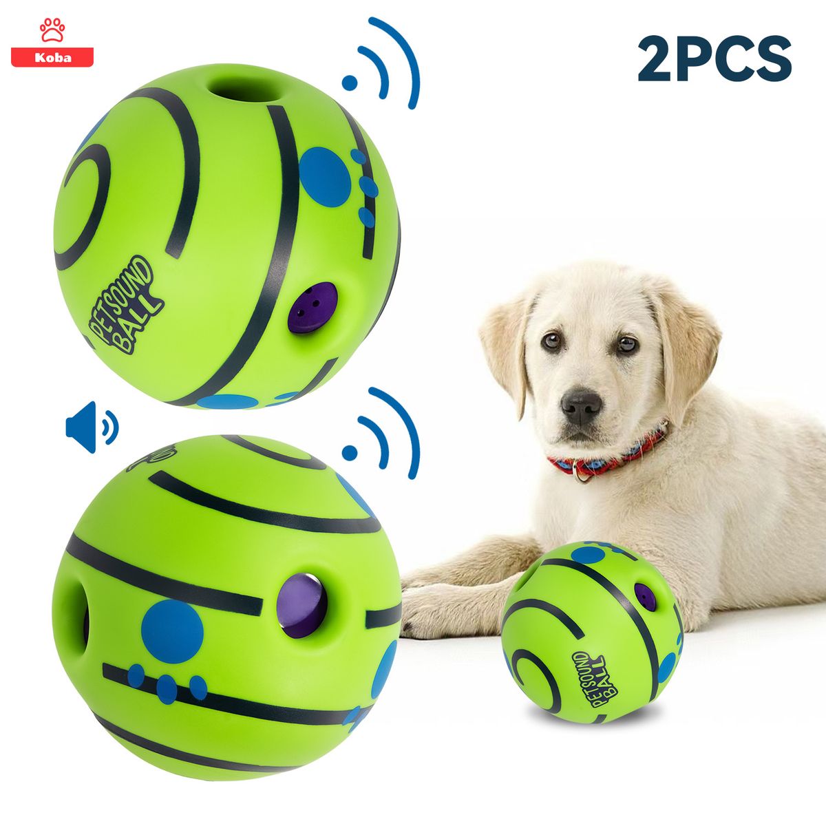 KOBA - 2 Pelotas Para Perros Juguete Interactivo Sonido Grande 14cm