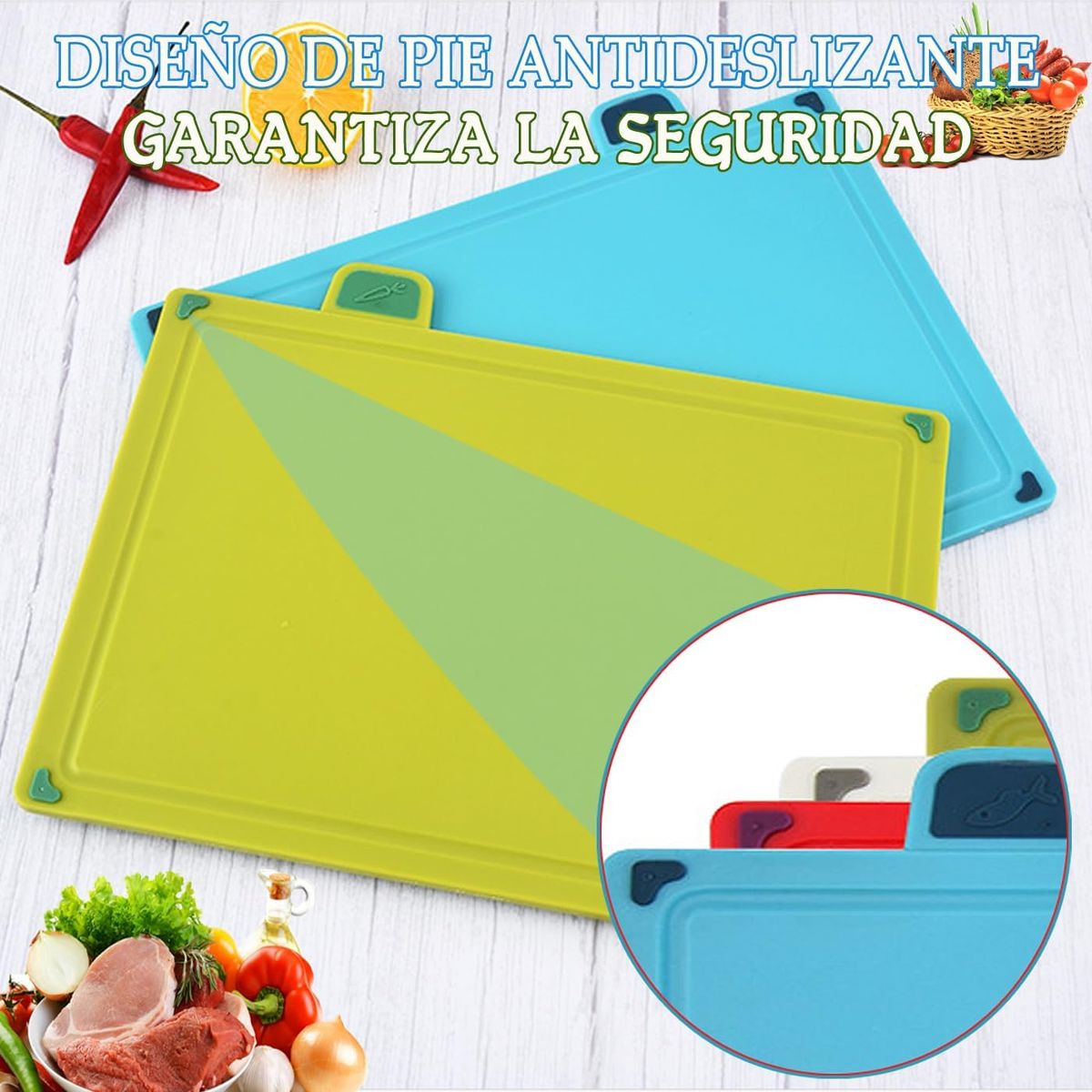 KUANGYE - Tablas Para Picar Con Base Colores Indicadores 4 Pcs