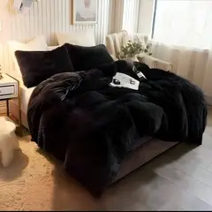 GENERICO - COBERTOR PELUDO CHIPORRO NEGRO 2 PLAZAS +2 FUNDAS DE ALMOHADA