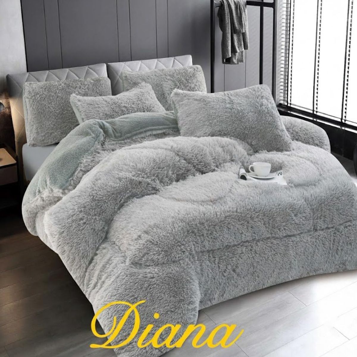 GENERICO - COBERTOR PELUDO CON CHIPORRO GRIS 2 PLAZAS +2 FUNDAS DE ALMOHADA