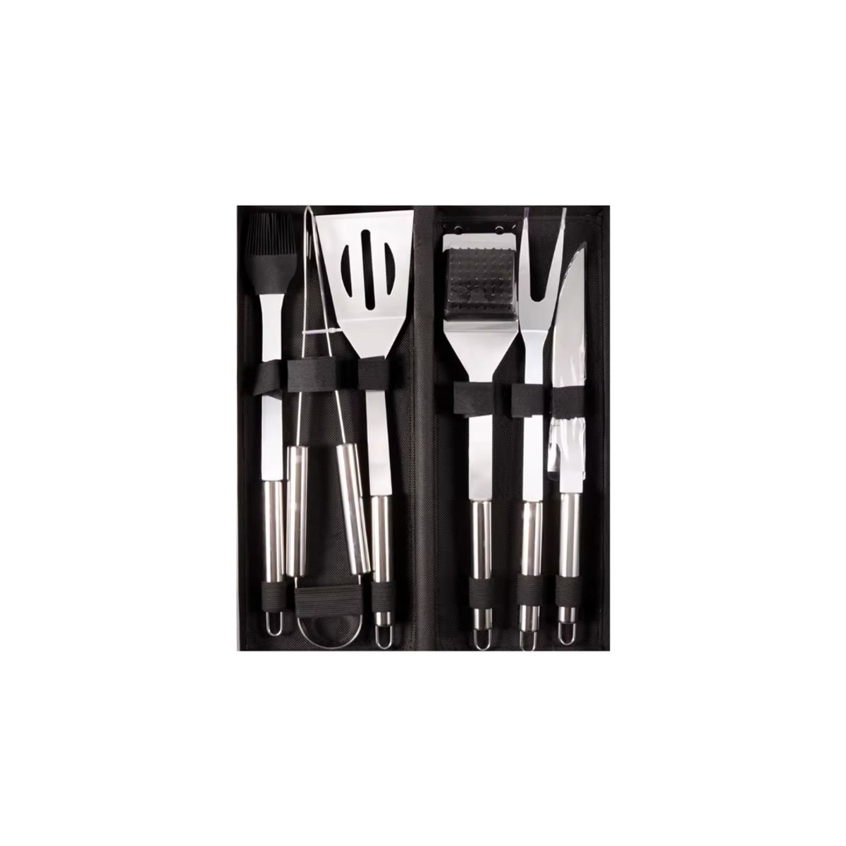 GENERICO - Set Parrillero 6 Piezas Acero Inoxidable Y Bolso Para Asado