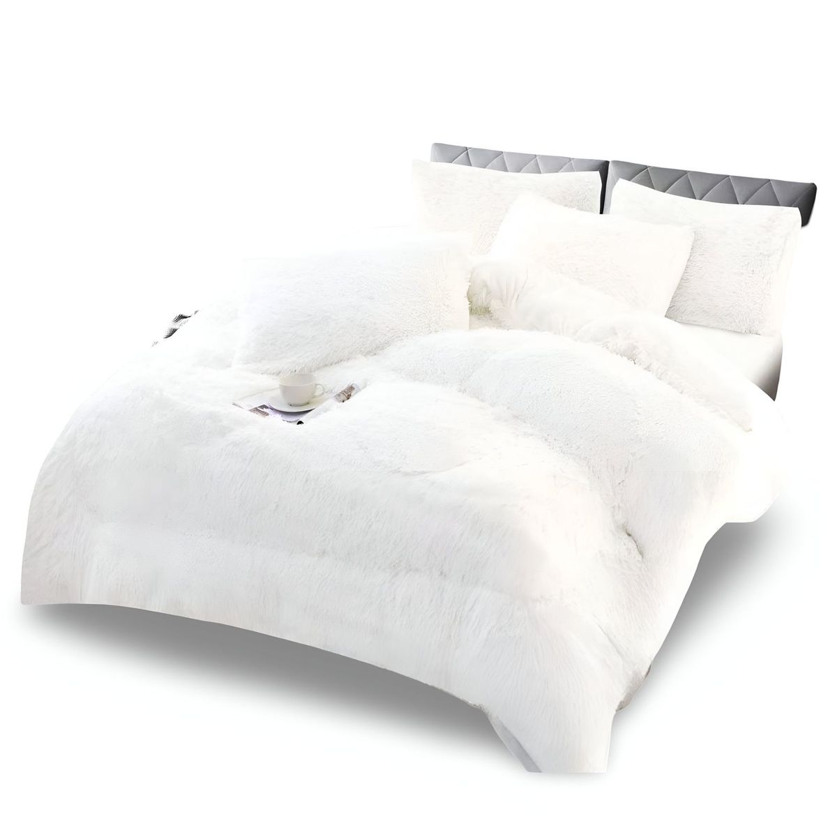 GENERICO - COBERTOR PELUDO CHIPORRO BLANCO 2 PLAZAS +2 FUNDAS DE ALMOHADA