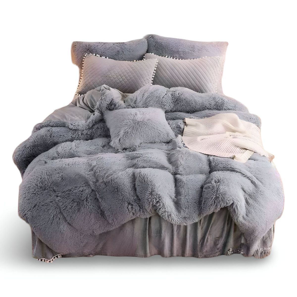 GENERICO - COBERTOR PELUDO CHIPORRO GRIS 2 PLAZAS +2 FUNDAS DE ALMOHADA