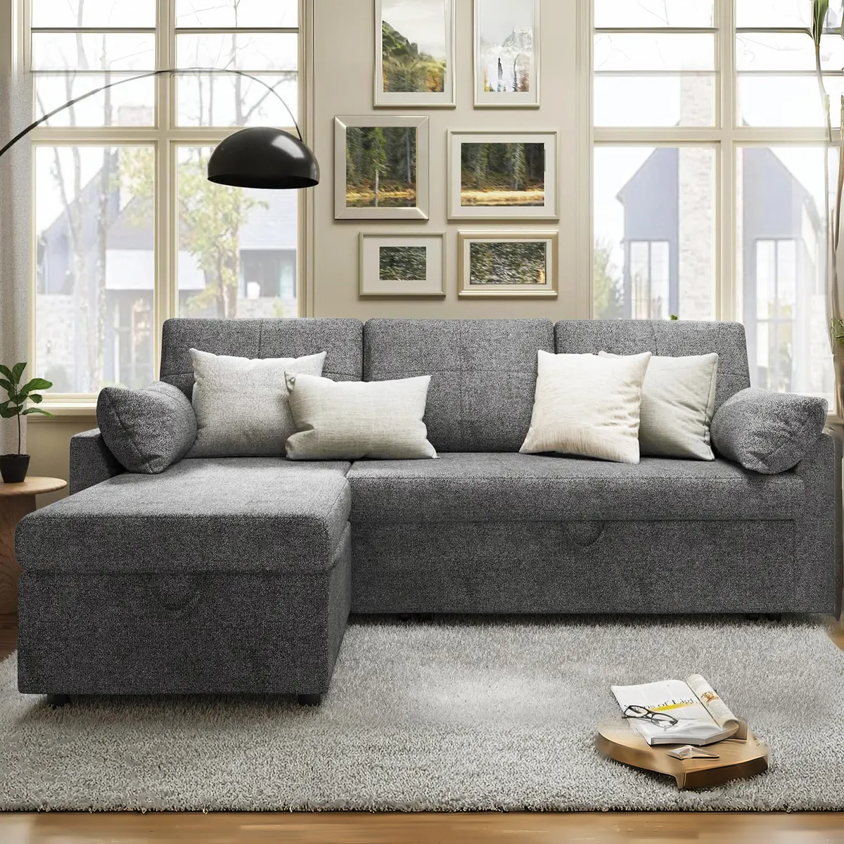 ELEMENT DESIGN - Sofá Cama Leticia Seccionals con Almacenamiento Oculto -  Gris