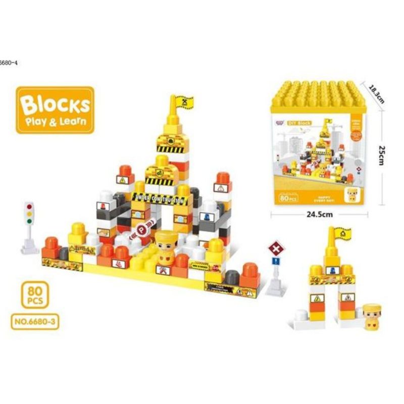 GENERICO - Lego Set Bloques Construcción Armables 80Pcs Niños AMARILLO