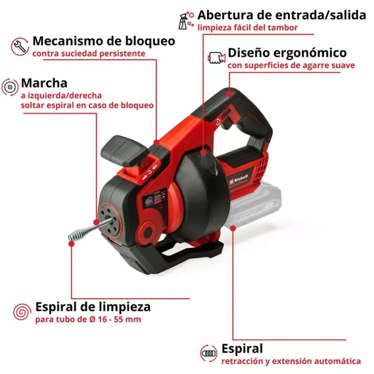 EINHELL - Limpiador De Cañerias Inal. Einhell Te-da 18/760 Li- Sin B.