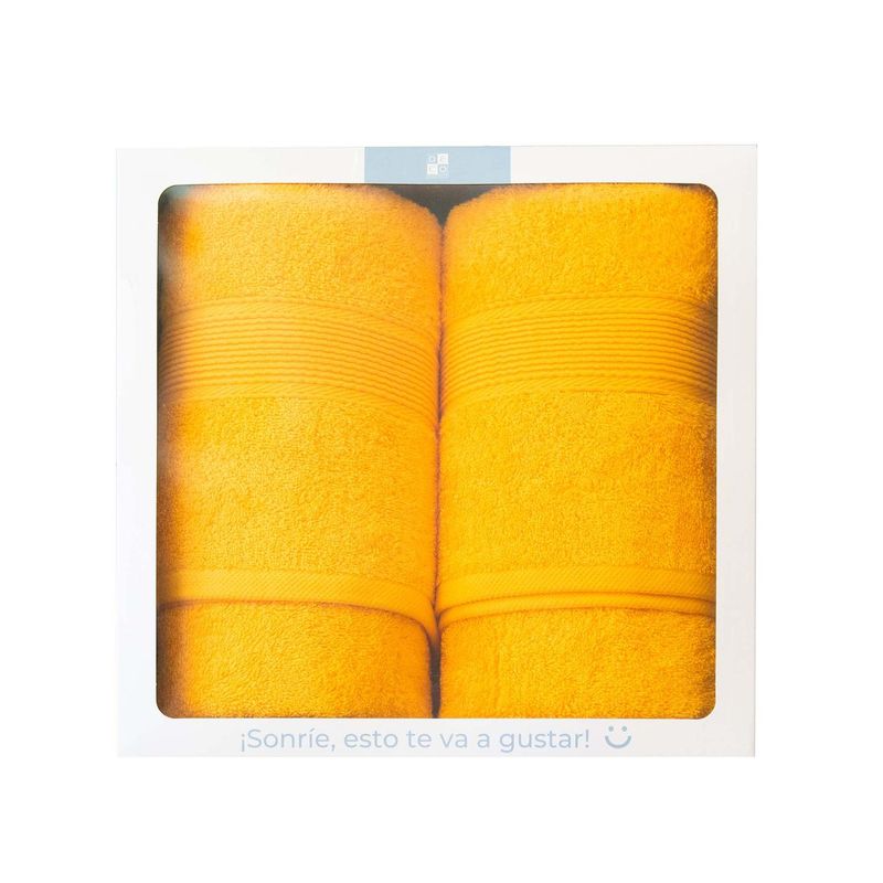 DECO EXPRESS - Box de 2 Toallas 550gr 70x140/45x90cm Amarillo