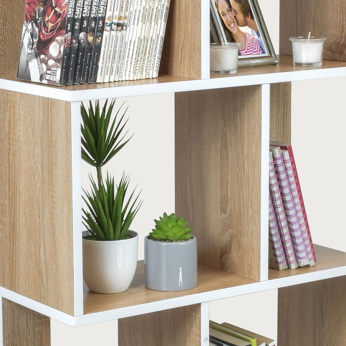 RELAN - Estante Librero Vertical Top Living Book-0 Madera y Blanco