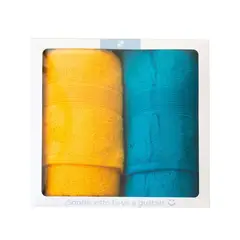 DECO EXPRESS - Box de 2 Toallas de baño550gr 70x140 cm Turquesa y Amarillo