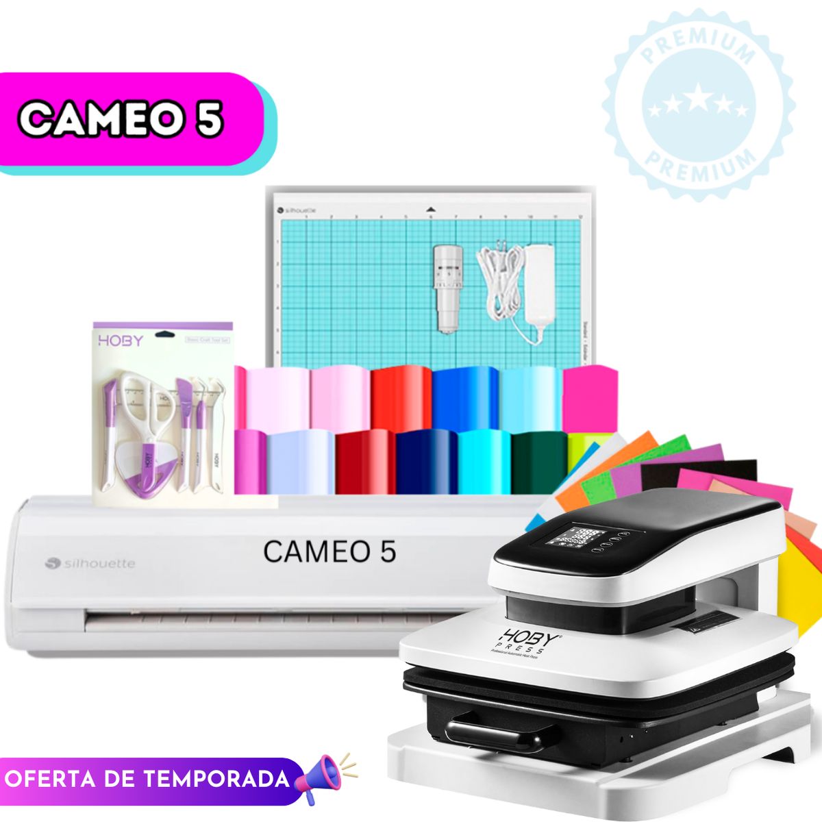 SILHOUETTE - cameo 5 + estampadora HOBY PRESS Auto Heat Press 38x38cm