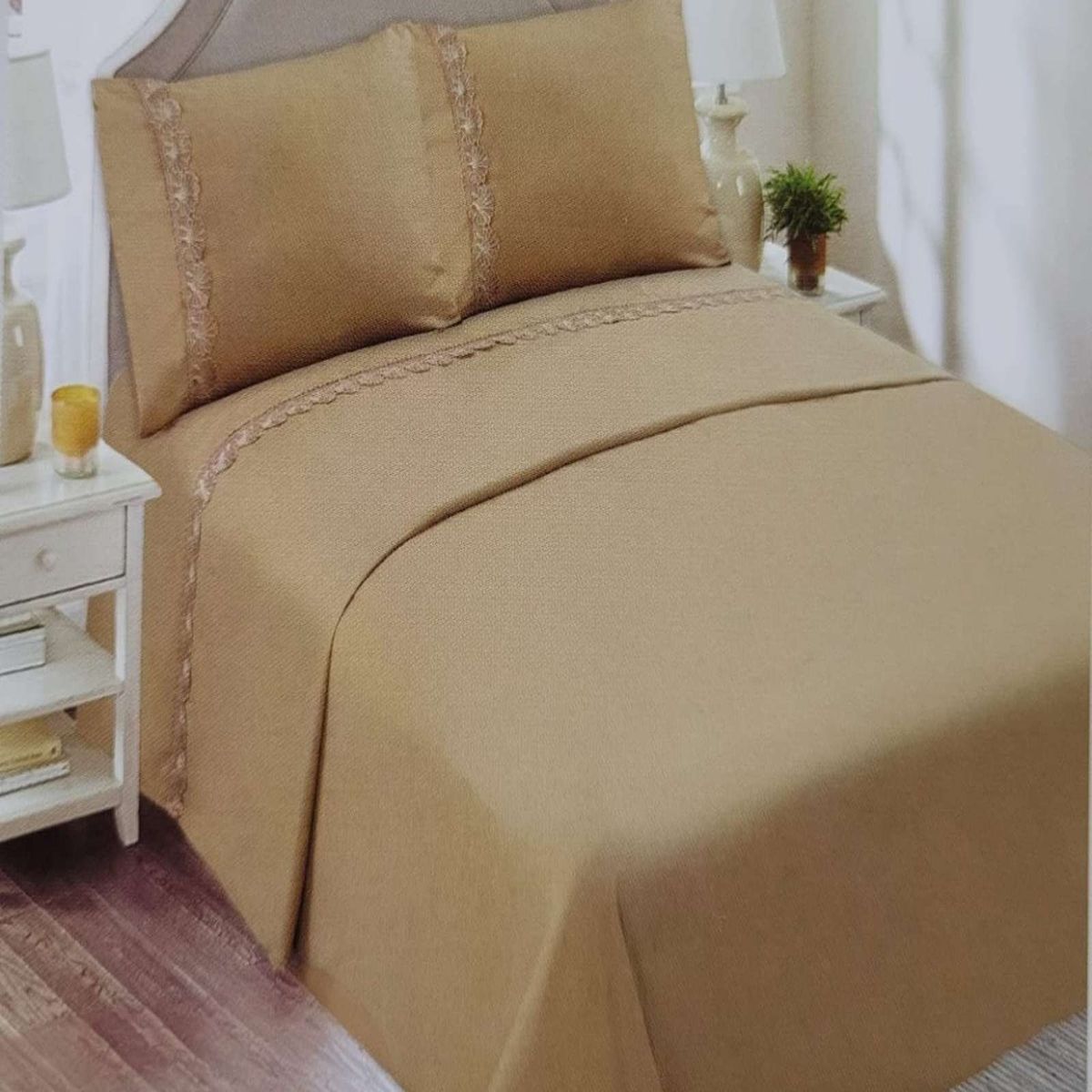 GENERICO - JUEGO DE SABANAS KING BEIGE 144 HILOS