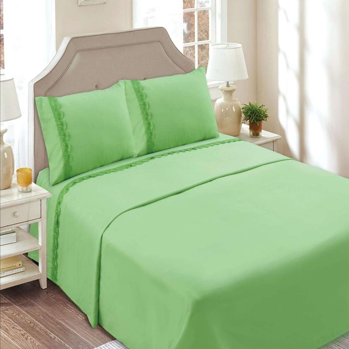 GENERICO - JUEGO DE SABANAS PLAZA Y MEDIA VERDE 144 HILOS