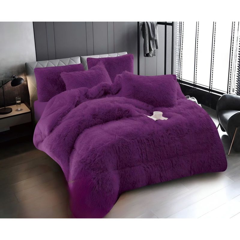 GENERICO - COBERTOR PELUDO CHIPORRO MORADO 2 PLAZAS +2 FUNDAS DE ALMOHADA