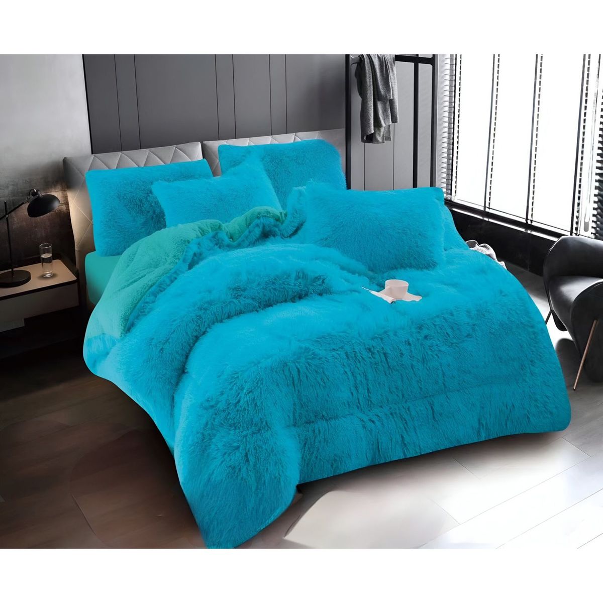 GENERICO - COBERTOR PELUDO CHIPORRO TURQUESA 2 PLAZAS +2 FUNDAS DE ALMOHADA