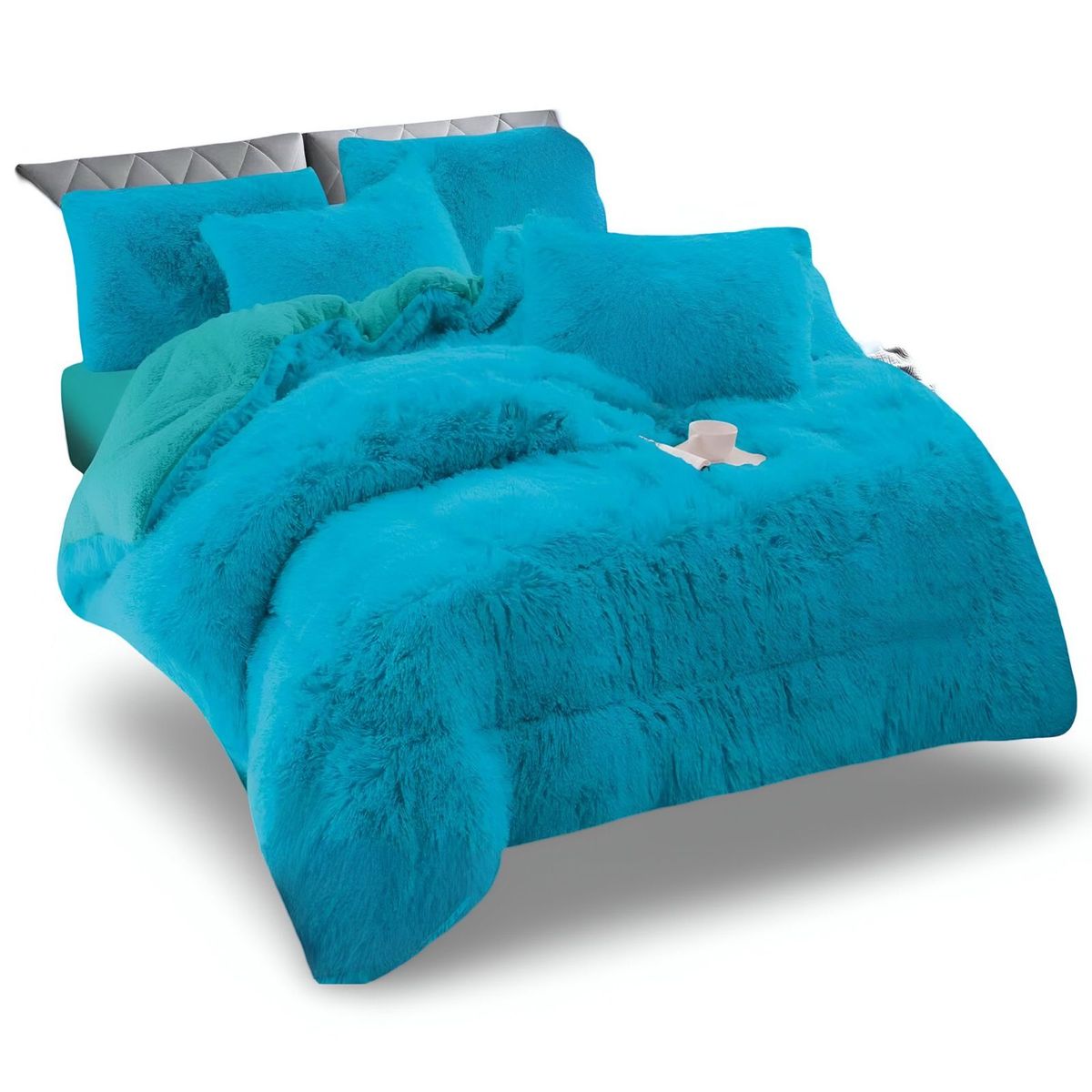 GENERICO - COBERTOR PELUDO CHIPORRO TURQUESA 2 PLAZAS +2 FUNDAS DE ALMOHADA