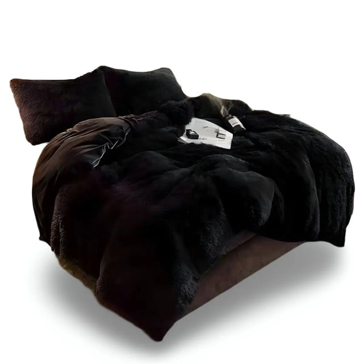 GENERICO - COBERTOR PELUDO CHIPORRO NEGRO 2 PLAZAS +2 FUNDAS DE ALMOHADA