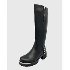 DINASTELLA - Bota para mujer, Negra bajo la rodilla con tachas Danicolle