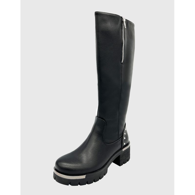 DINASTELLA - Bota para mujer, Negra bajo la rodilla con tachas Danicolle