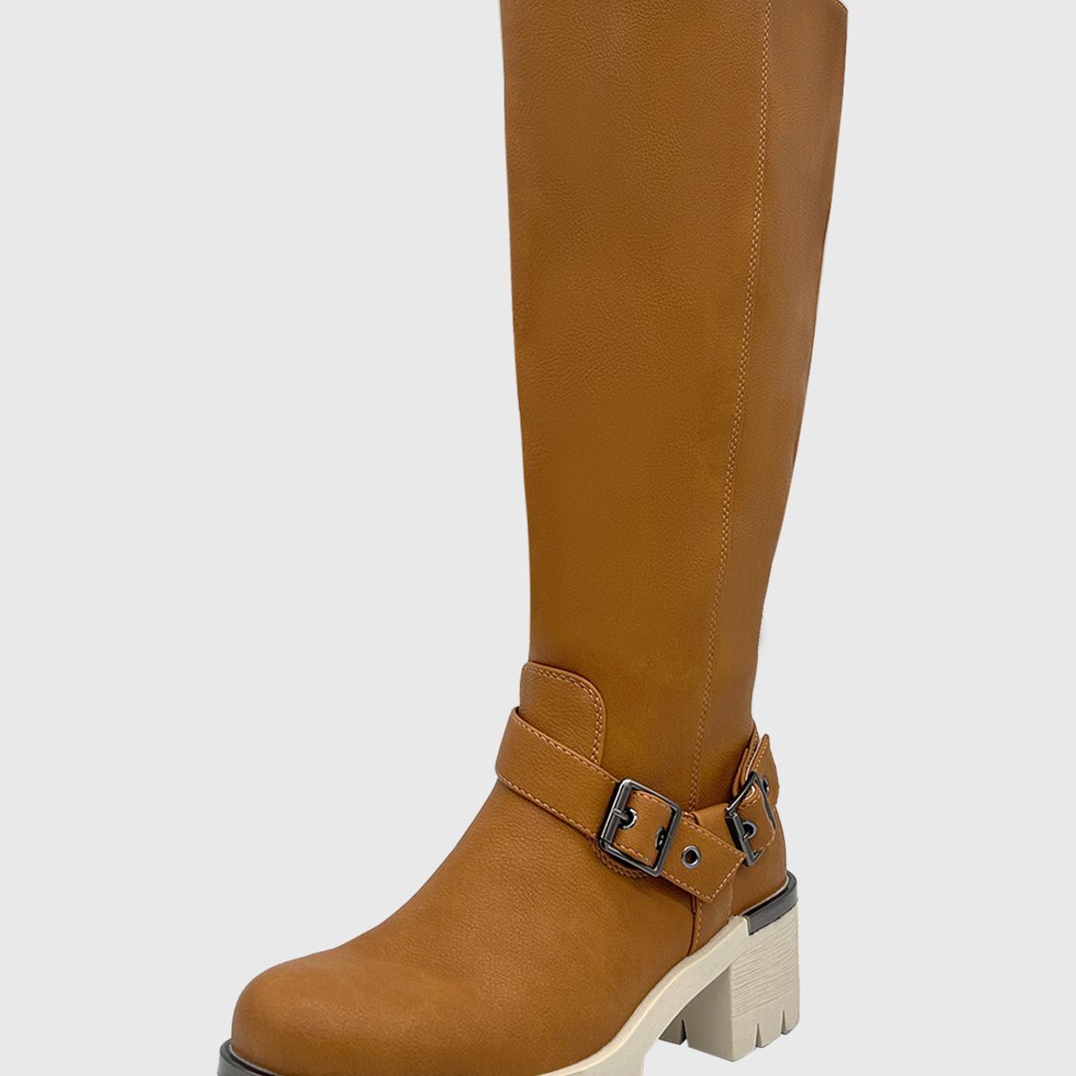 DINASTELLA - Bota para mujer Cafe bajo la rodilla correa con hebilla Danicolle