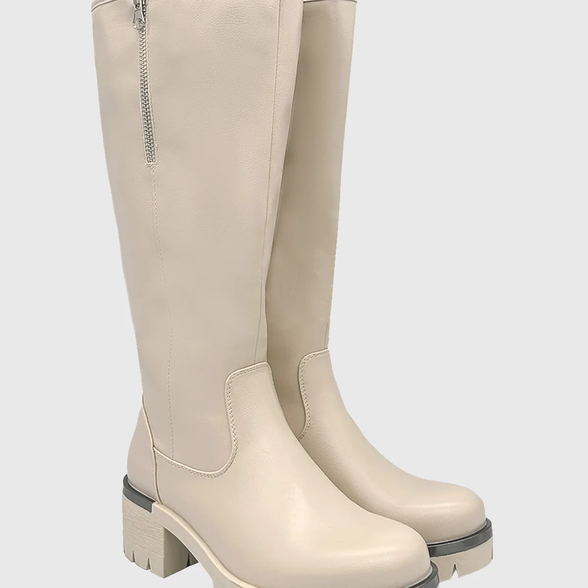 DINASTELLA - Bota para mujer Beige bajo la rodilla Lisa Danicolle