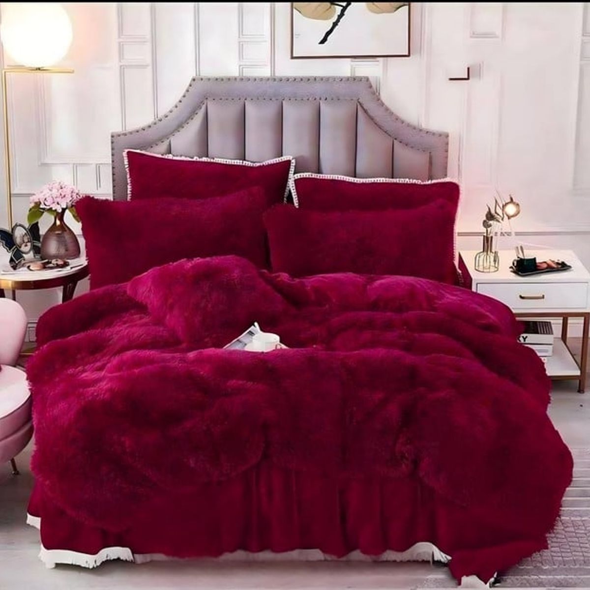 GENERICO - COBERTOR PELUDO CHIPORRO BURDEO 2 PLAZAS +2 FUNDAS DE ALMOHADA
