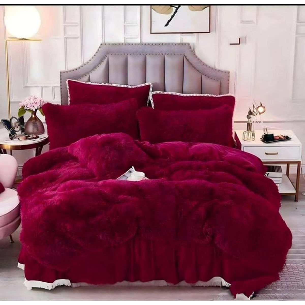 GENERICO - COBERTOR PELUDO CHIPORRO BURDEO 2 PLAZAS +2 FUNDAS DE ALMOHADA