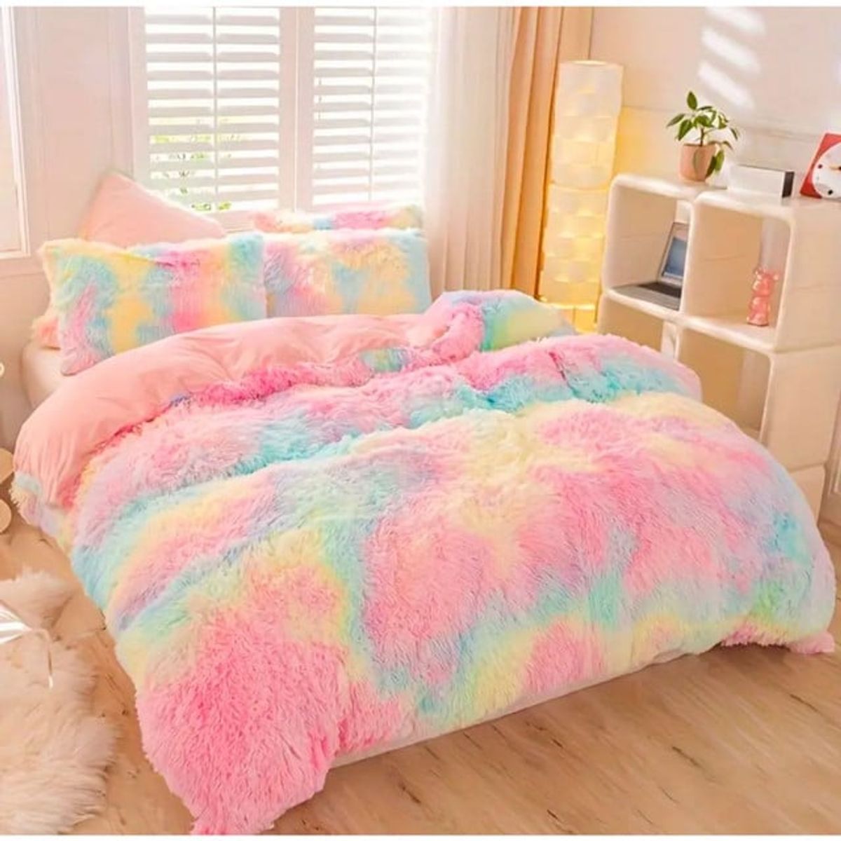 GENERICO - COBERTOR PELUDO CHIPORRO MULTICOLOR PLAZA Y MEDIA +1 FUNDA DE ALMOHADA