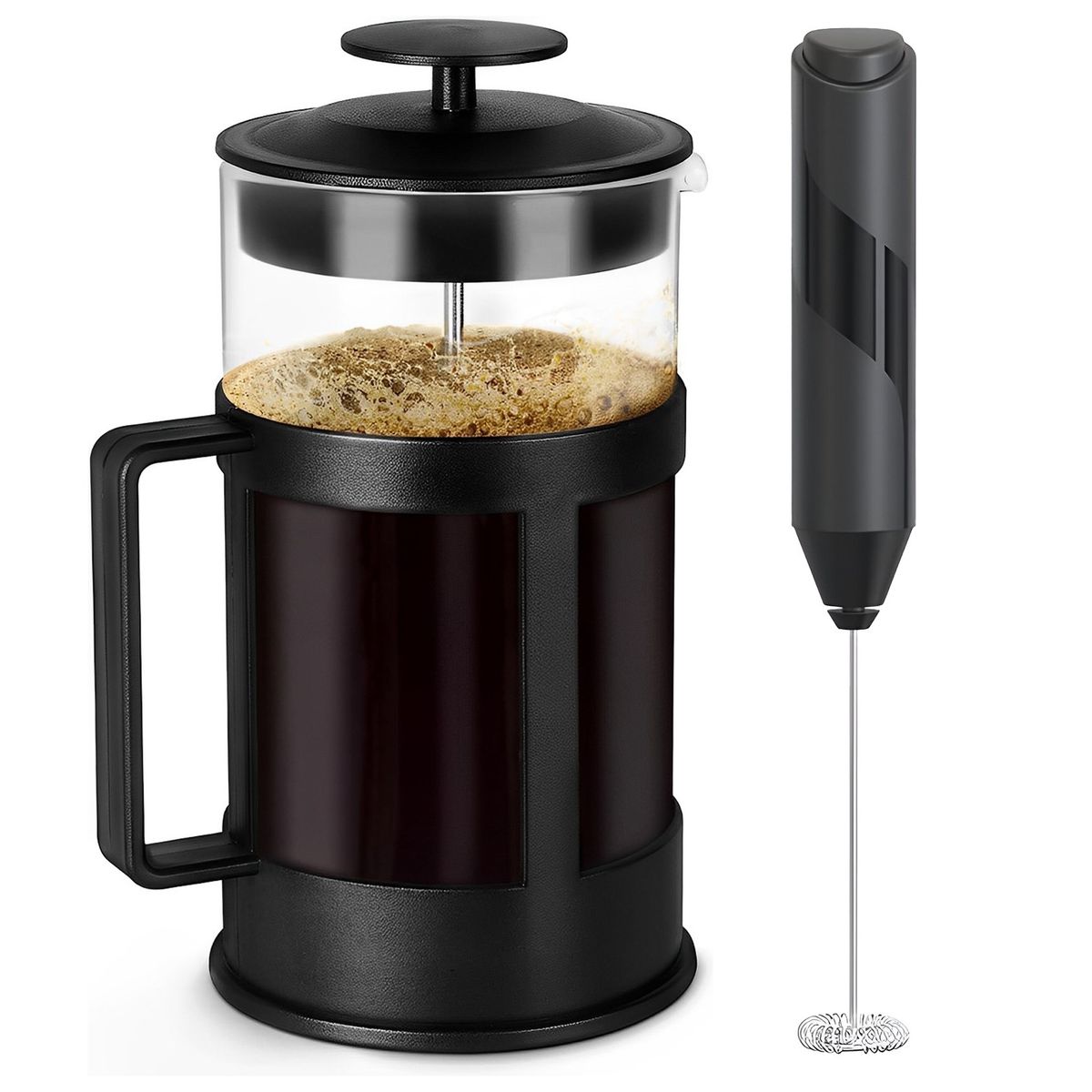 GENERICO - Pack Cafetera Francesa 600ml Prensa + Mini Batidor De Cafe