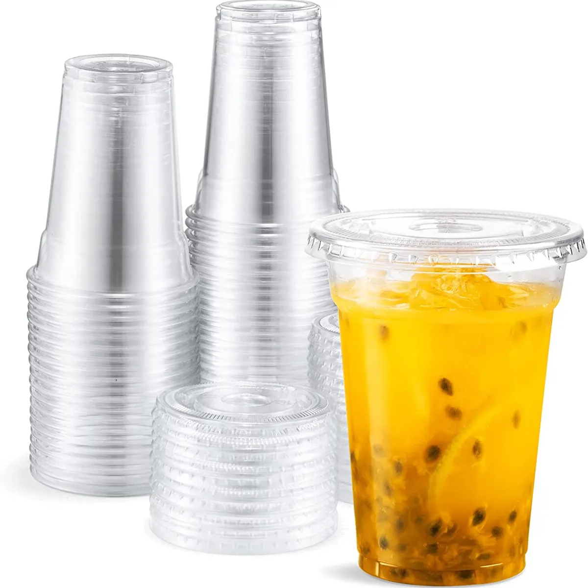 GENERICO - Vasos Plásticos Pet Con Tapa 355cc 12oz 50 Unidades