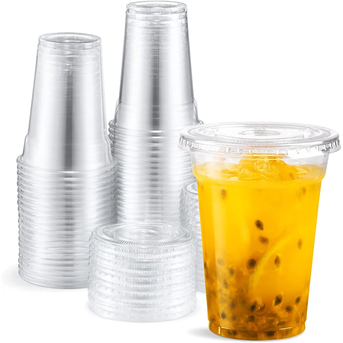 GENERICO - Vasos Plásticos Pet Con Tapa 355cc 12oz 50 Unidades