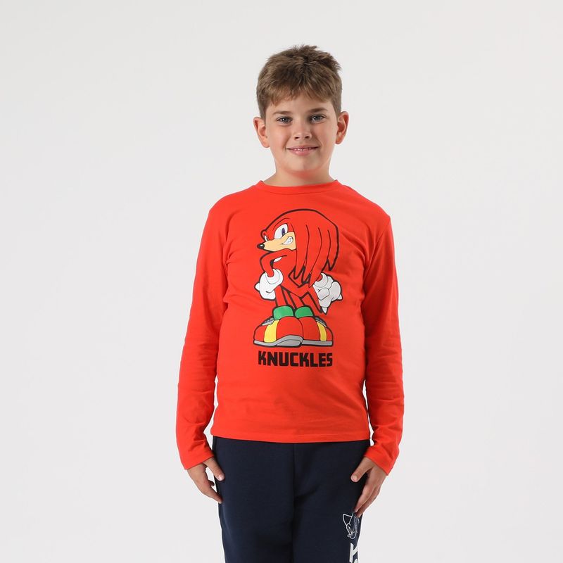 SONIC - Polera Manga Larga Niño Knuckles Rojo Sonic