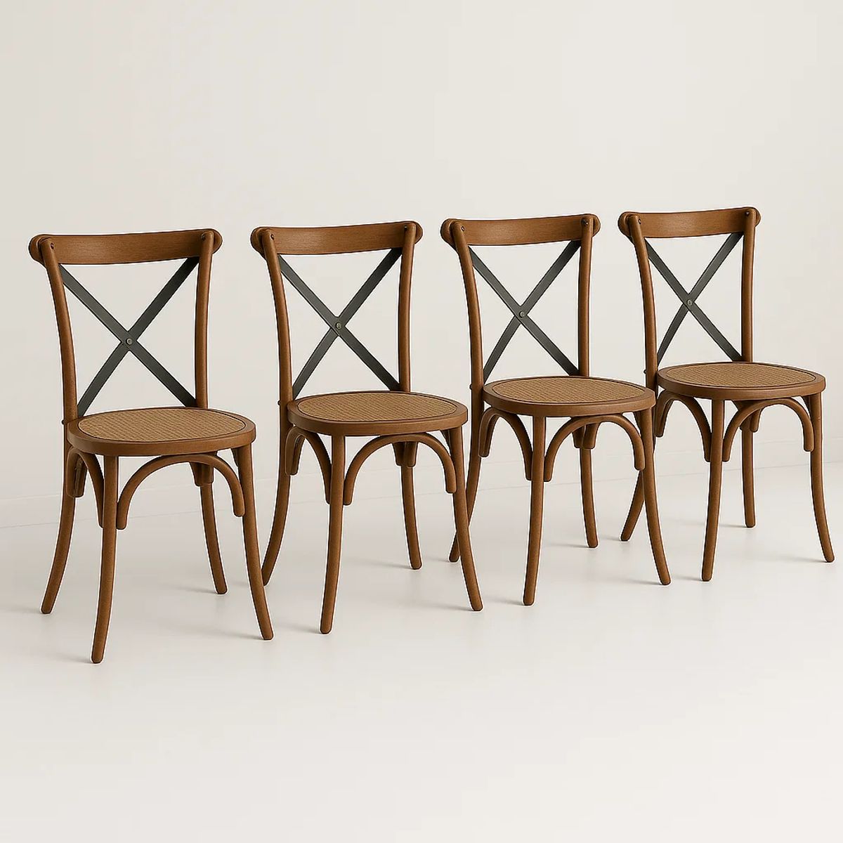 KLIK - Pack de 4 Sillas Crossback Madera Rattan - Café Vintage