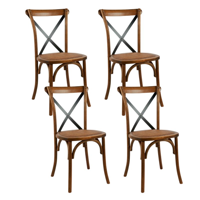 KLIK - Pack de 4 Sillas Crossback Madera Rattan - Café Vintage