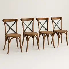 KLIK - Pack de 4 Sillas Crossback Madera Rattan - Café Vintage