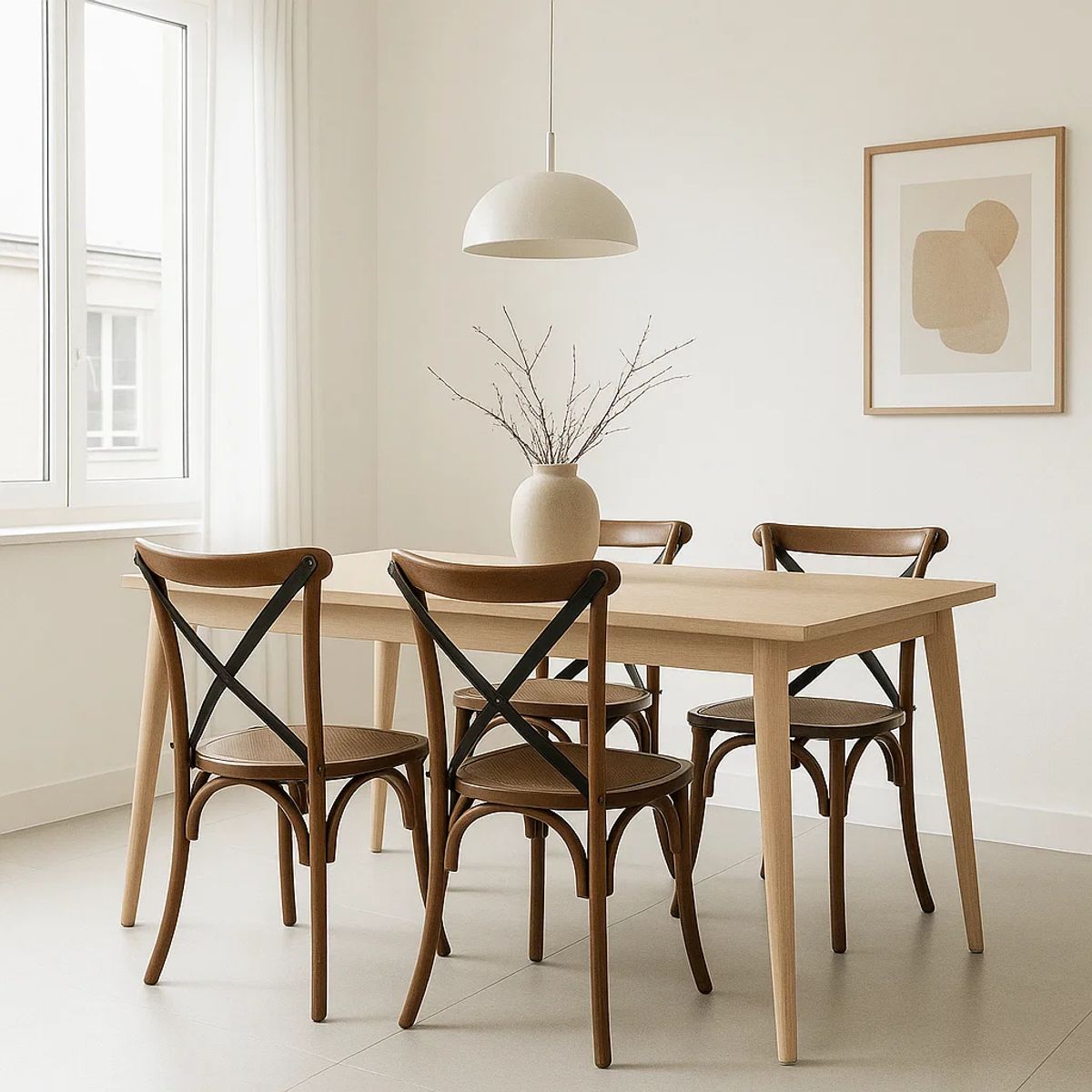 KLIK - Pack de 4 Sillas Crossback Madera Rattan - Café Vintage